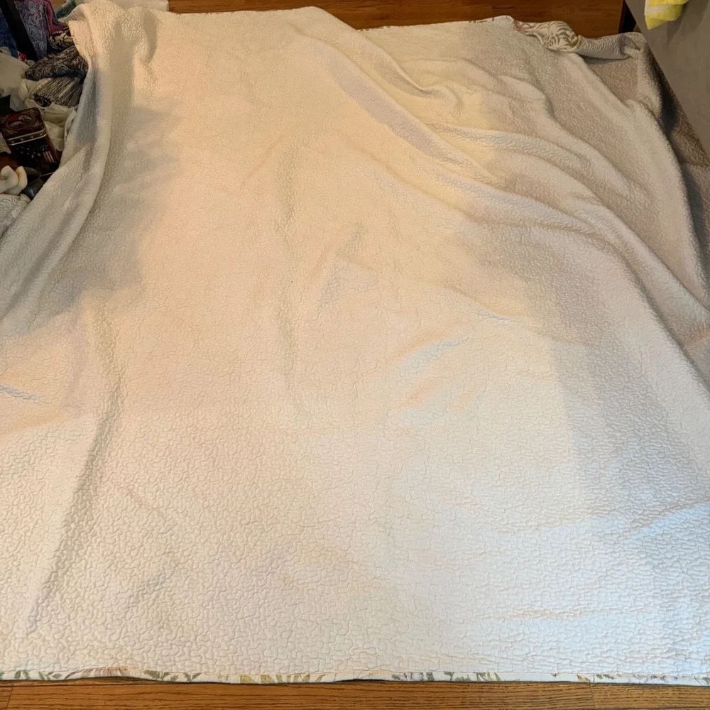 2.3 Vtg Botanical Floral Quilt 61x110 Full Fern Palm Cottagecore Bedspread